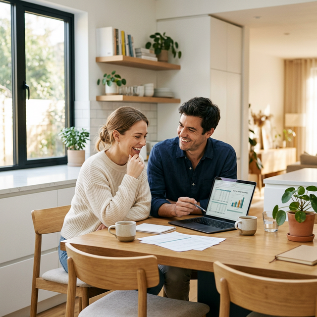 Couple heureux planifiant leurs finances